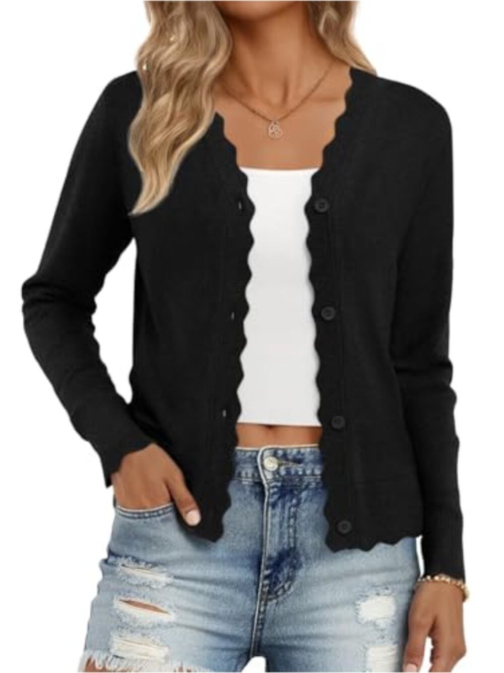 Women's V-Neck Ruffle Cardigan Long Sleeve Button Down Sweater